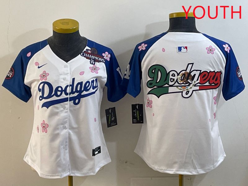 Youth Los Angeles Dodgers Blank White Blue Sakura Edition 2025 Nike MLB Jersey style 8
